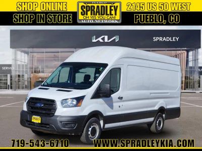 2023 Ford Transit Cargo Van T-250 148" EL Hi Rf 9070 GVWR RWD in White — front three-quarter view