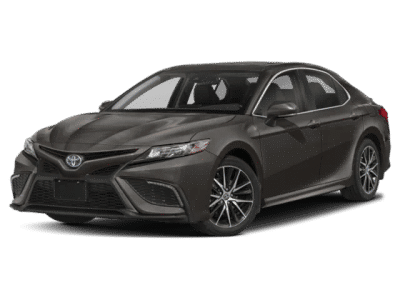 2024 Toyota Camry Hybrid SE in Predawn Gray Mica — front three-quarter view