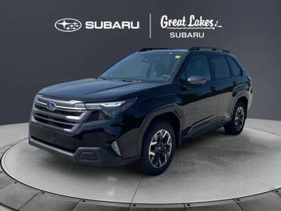 2026 Subaru FORESTER Premium in Crystal Black Silica — front three-quarter view