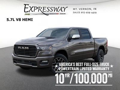 2026 RAM 1500 Laramie 4x4 Crew Cab 5'7 Box in Granite Crystal Metallic Clear-Coat Exterior Paint — front three-quarter view