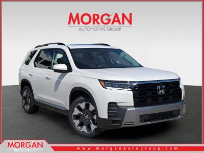 2026 Honda Pilot Touring in Platinum White Pearl — front three-quarter view