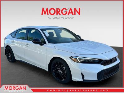 2026 Honda Civic Hatchback Sport in Platinum White Pearl — front three-quarter view
