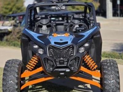 2026 Can-Am Maverick X3 MAX RS Turbo Scandi Blue & Orange Crush in SCANDI BLUE & ORANGE CRUSH — front three-quarter view
