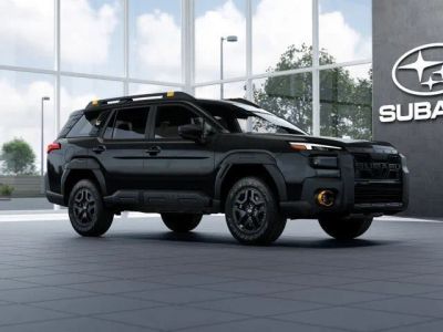 2026 Subaru OUTBACK Wilderness in Crystal Black Silica — front three-quarter view