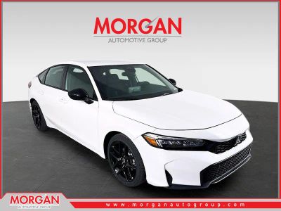 2026 Honda Civic Hatchback Sport in Platinum White Pearl — front three-quarter view