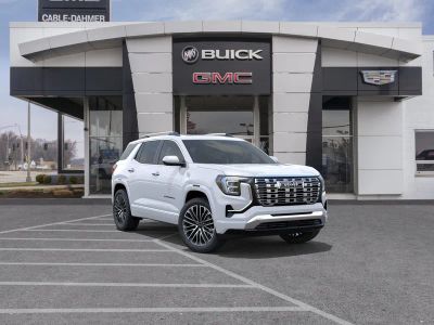 2026 GMC Terrain Denali in Glacier White Tricoat — front three-quarter view