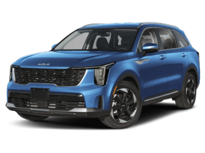 2026 Kia Sorento Plug-In Hybrid EX in Mineral Blue — front three-quarter view