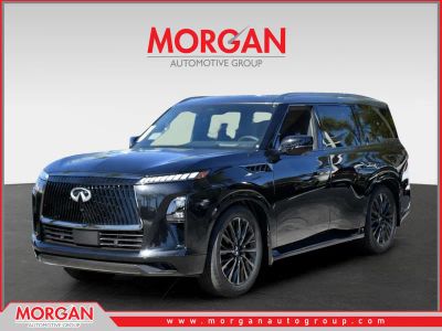 2026 INFINITI QX80 AUTOGRAPH in Mineral Black/Graphite Shadow — front three-quarter view