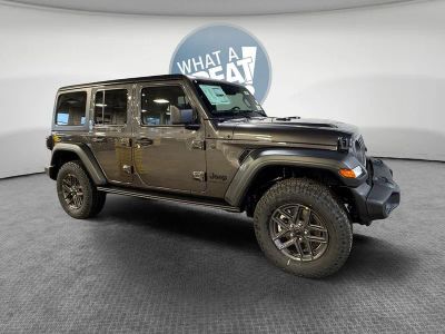 2026 Jeep Wrangler Sport S in Granite Crystal Metallic Clear-Coat Exterior Paint — front three-quarter view