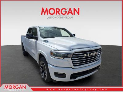 2026 Ram 1500 Laramie in Bright White Clearcoat — front three-quarter view
