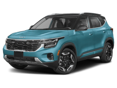 2026 Kia Seltos SX in Blue — front three-quarter view