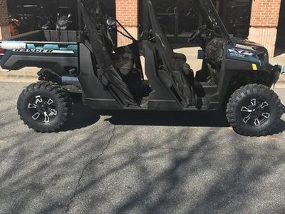 2026 Polaris Ranger Crew XP 1000 Premium Blue Labyrinth — rear three-quarter view