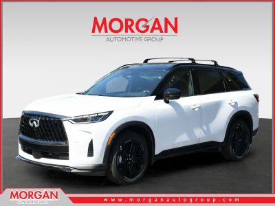 2026 INFINITI QX60 SPORT in Radiant White/Black Obsidian — front three-quarter view