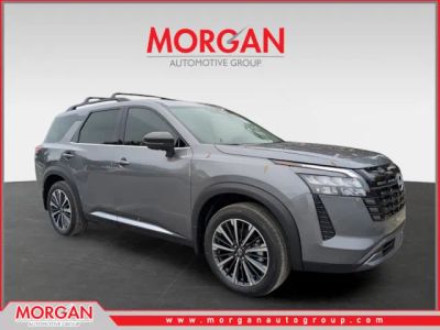 2026 Nissan Pathfinder Platinum in Gray — front three-quarter view