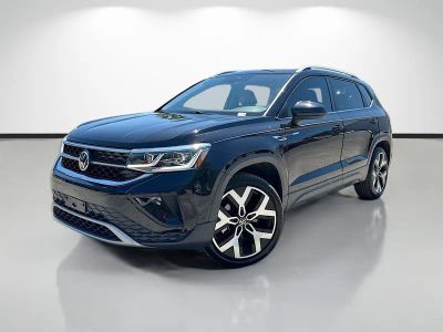 2022 Volkswagen Taos SEL in Deep Black Pearl — front three-quarter view