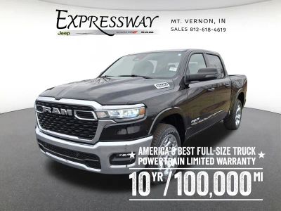2026 RAM 1500 Big Horn 4x4 Crew Cab 5'7 Box in Diamond Black Crystal Pearl-Coat Exterior Paint — front three-quarter view