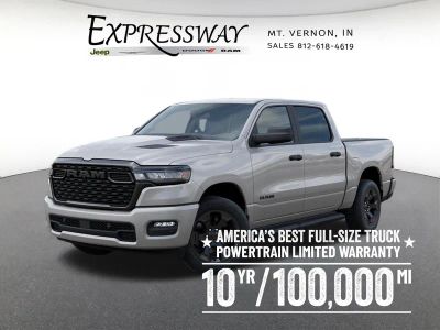 2026 RAM 1500 Express 4x4 Crew Cab 5'7 Box in Silver Zynith Exterior Paint — front three-quarter view