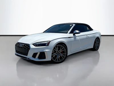 2024 Audi S5 Cabriolet Premium Plus in Arkona White/Black Roof — front three-quarter view