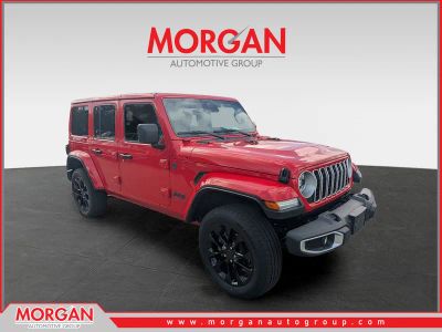 2025 Jeep Wrangler Sahara 4xe in Red — front three-quarter view
