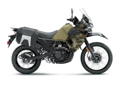 2025 Kawasaki Klr®650 Adventure ABS Cypher Camo Beige — front three-quarter view