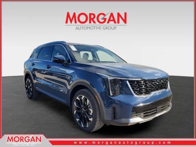 2025 Kia Sorento EX in Midnight Lake Blue — front three-quarter view