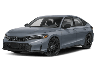 2026 Honda Civic Hatchback Sport in Urban Gray Pearl — front three-quarter view