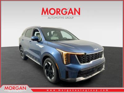 2026 Kia Sorento Hybrid EX in Mineral Blue — front three-quarter view