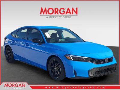 2026 Honda Civic Hatchback Sport in Boost Blue Pearl — front three-quarter view