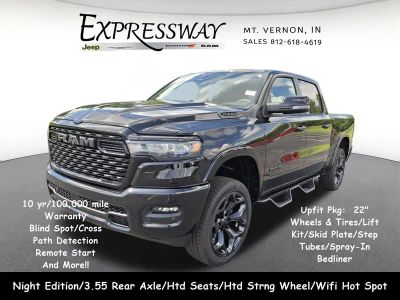 2026 RAM 1500 Big Horn 4x4 Crew Cab 5'7 Box in Diamond Black Crystal Pearl-Coat Exterior Paint — front three-quarter view