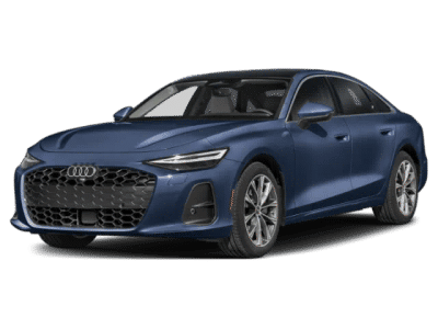 2026 Audi A6 Sedan Premium Plus in Firmament Blue Metallic — front three-quarter view