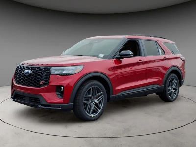 2026 Ford Explorer ST in Red Metallic — front three-quarter view