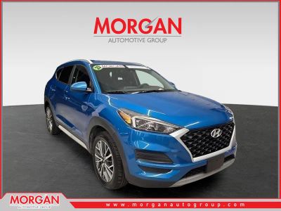 2020 Hyundai Tucson SEL in Aqua Blue — front three-quarter view