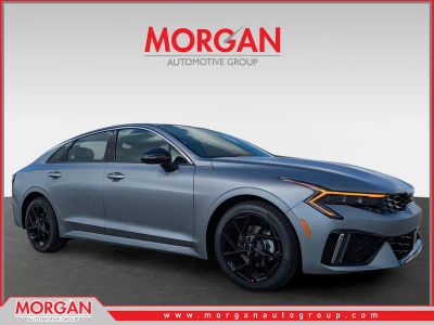 2026 Kia K5 GT-Line in Steel Matte Gray — front three-quarter view