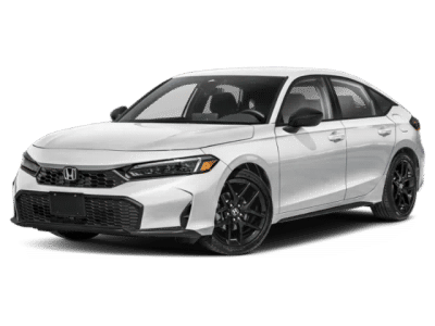 2026 Honda Civic Hatchback Sport in Platinum White Pearl — front three-quarter view