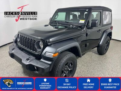 2026 Jeep Wrangler Sport in Black Clear-Coat Exterior Paint — front three-quarter view
