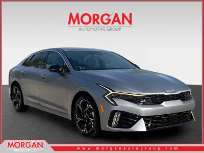2026 Kia K5 GT-Line in Steel Matte Gray — front three-quarter view
