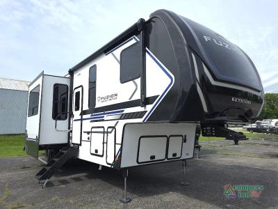 2026 Keystone RV Fuzion Impact Edition in WHITE — front three-quarter view