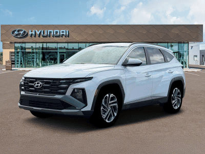 2026 Hyundai TUCSON SEL Plus FWD in White Pearl — front three-quarter view