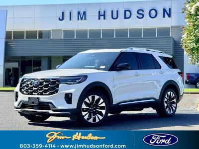 2026 Ford Explorer Platinum in White Metallic — front three-quarter view