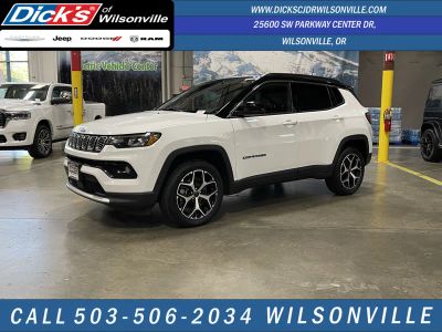 2025 Jeep Compass Limited in Bright White Clearcoat — front three-quarter view
