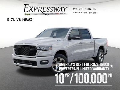 2026 RAM 1500 Big Horn 4x4 Crew Cab 5'7 Box in Bright White Clear-Coat Exterior Paint — front three-quarter view