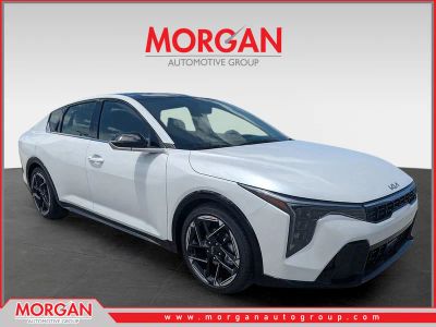 2026 Kia K4 GT-Line in Snow White Pearl — front three-quarter view