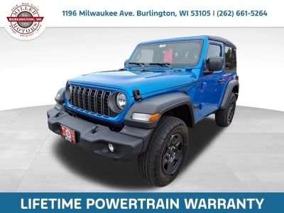 2026 Jeep Wrangler WRANGLER 2-DOOR SPORT in Hydro Blue Pearl-Coat Exterior Paint — front three-quarter view
