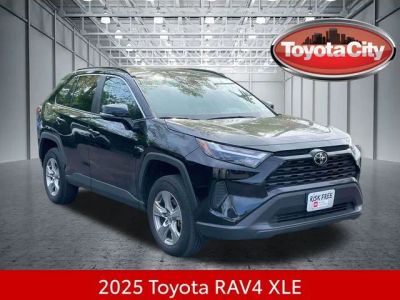 2025 Toyota RAV4 XLE in Midnight Black Metallic — front three-quarter view