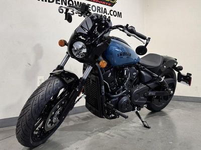 2025 Indian Motorcycle Sport Scout Limited +Tech Storm Blue — rear three-quarter view