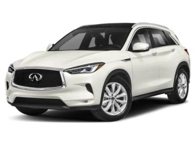 2021 INFINITI QX50 LUXE in Majestic White — front three-quarter view
