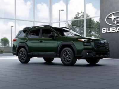 2026 Subaru OUTBACK Limited in Deep Emerald Green Pearl — front three-quarter view