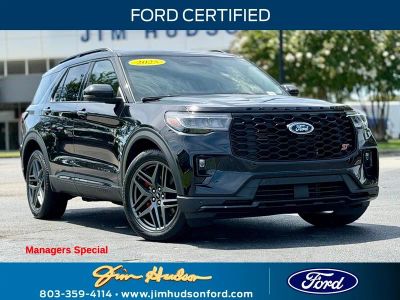 2025 Ford Explorer ST CERTIFIED SUN AND SOUND PACKAGE in Black Metallic — front three-quarter view
