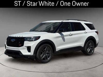 2025 Ford Explorer ST in Star White Metallic Tri-Coat — front three-quarter view
