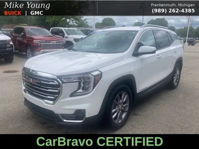 2023 GMC Terrain SLT in Summit White — front three-quarter view